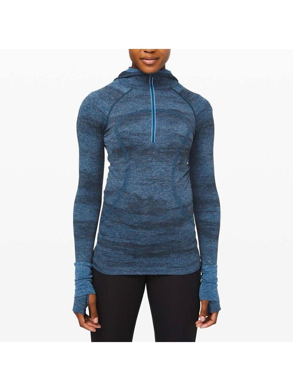 Lululemon Swiftly Speed Hooded 1/2 Zip Poseidon Black Hi-Def Cyan Nightfall 2